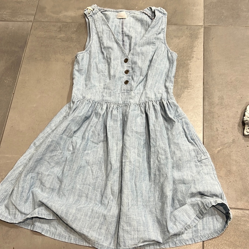 Coorperative V Neck Button Down Pockets Chambray Mini Dress Size S